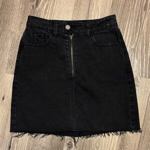 Hollister Black Denim Zip-Front Mini Skirt